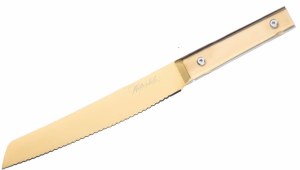 Picture of Challah Knife Lucite Handle Steel Serrated Blade Classic Design Gold 13"